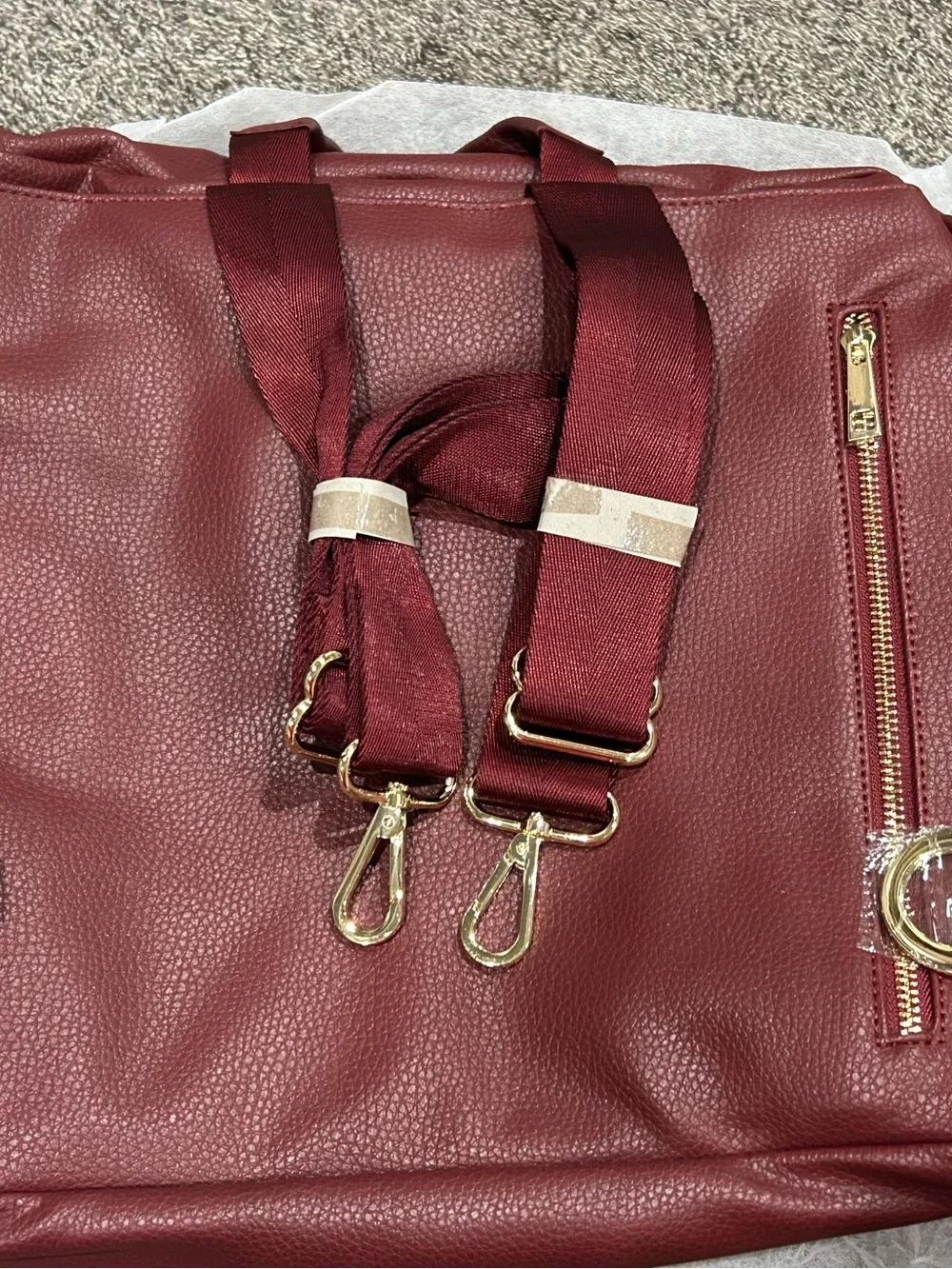 Fawn Design Maroon Pebbled Tote with Gold Hardware